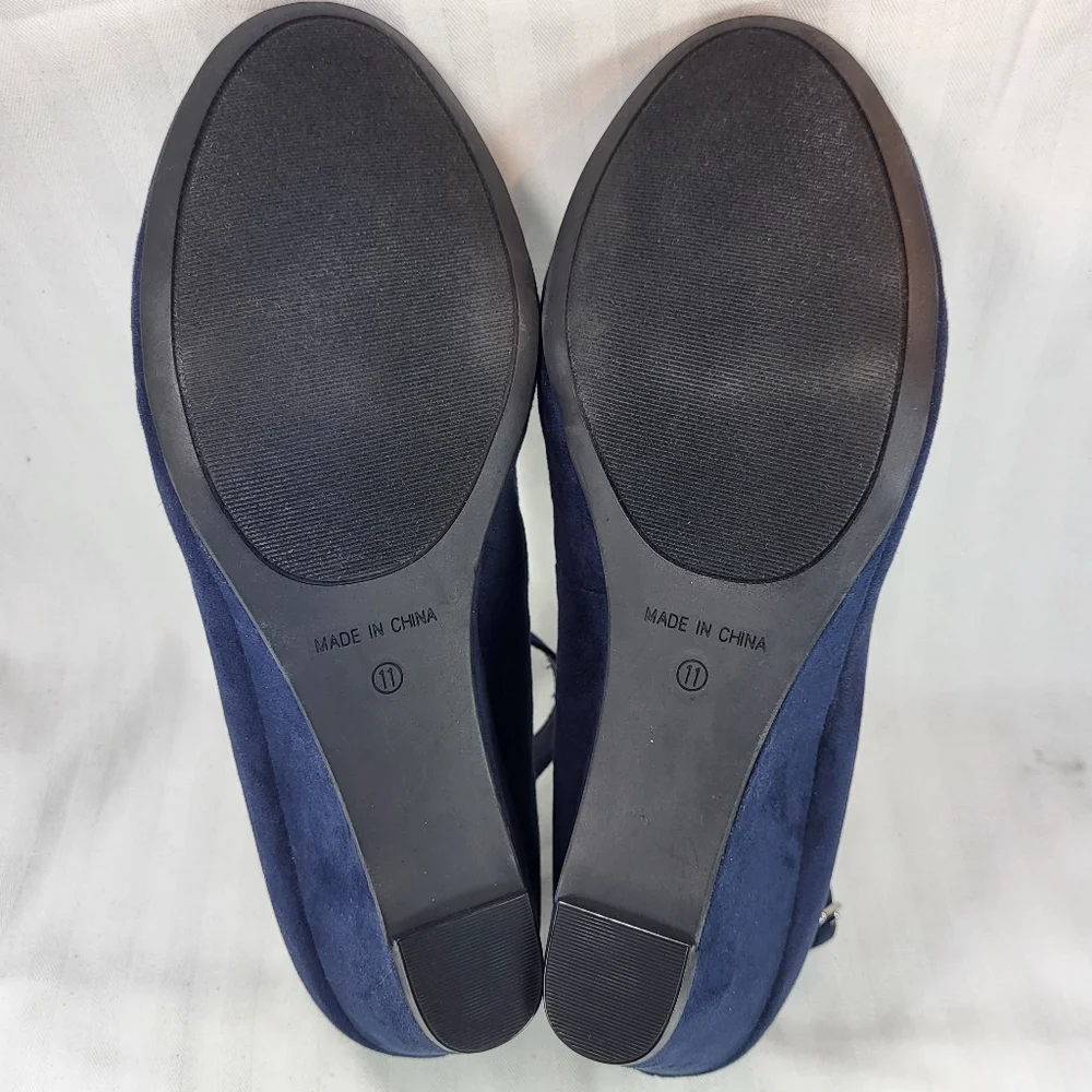 It's Ok Amal Blue SHOES Womens Size 11 Wedge Heels Strapped Ankle Zip Closed Toe